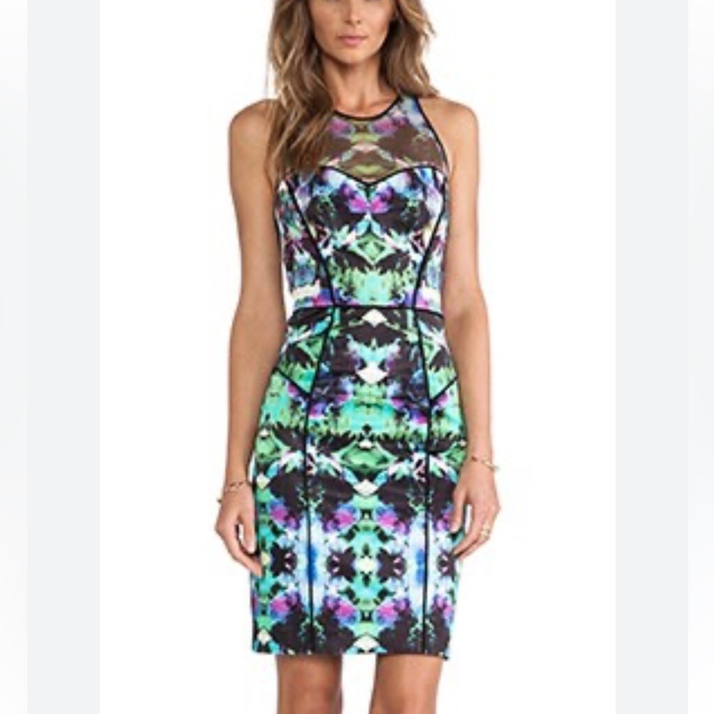 Milly Blue Green Black Mesh Racer Mini Dress Size 2